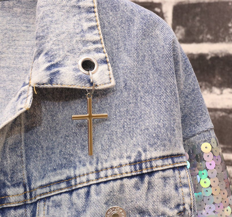 Giubbino denim sequinsleeve