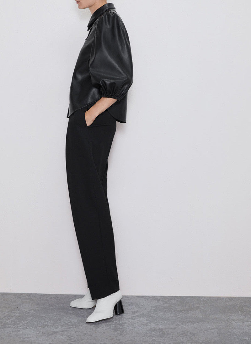 Camicia ecopelle maniche a sbuffo