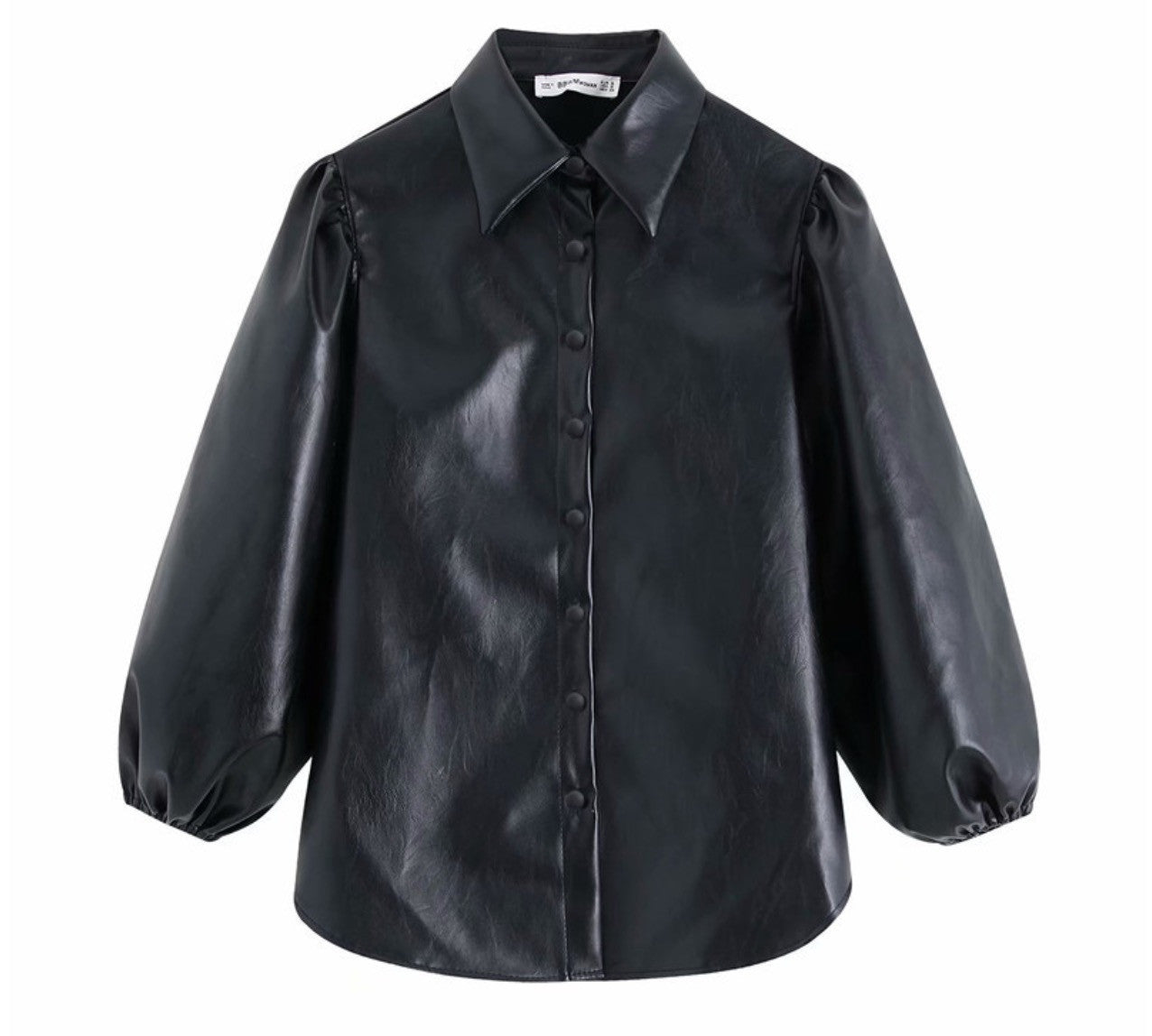 Camicia ecopelle maniche a sbuffo