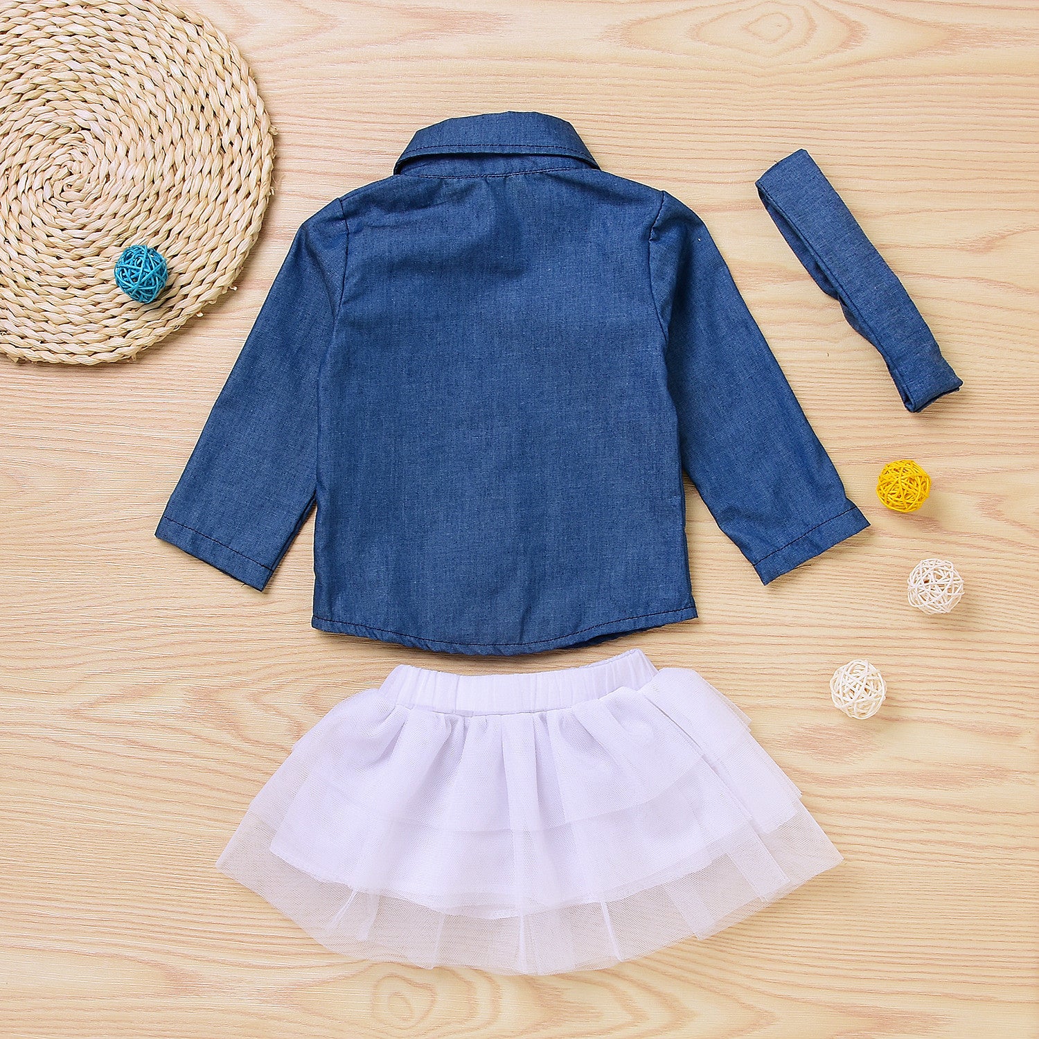 Completino bimba denim-tulle skirt