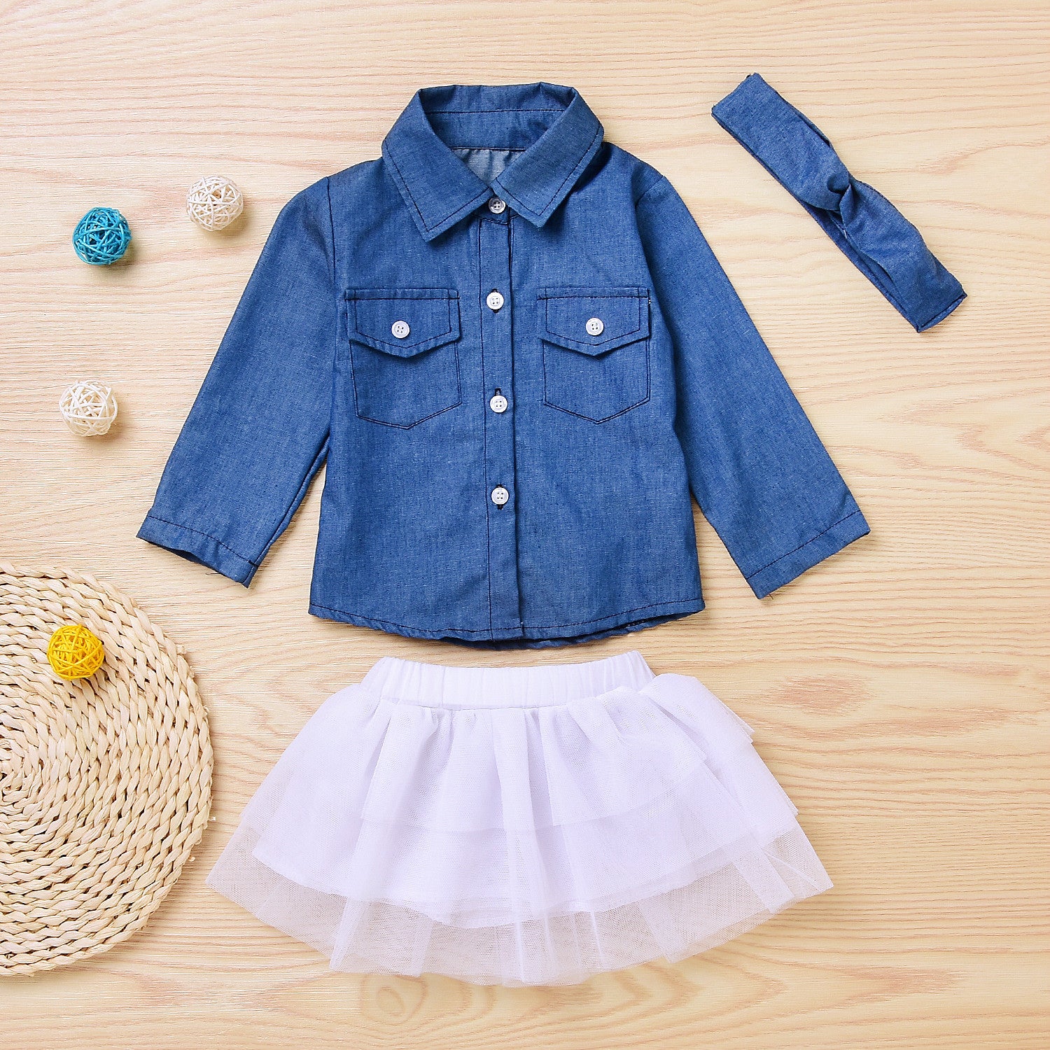 Completino bimba denim-tulle skirt