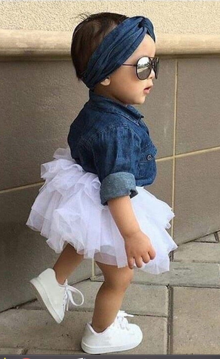 Completino bimba denim-tulle skirt