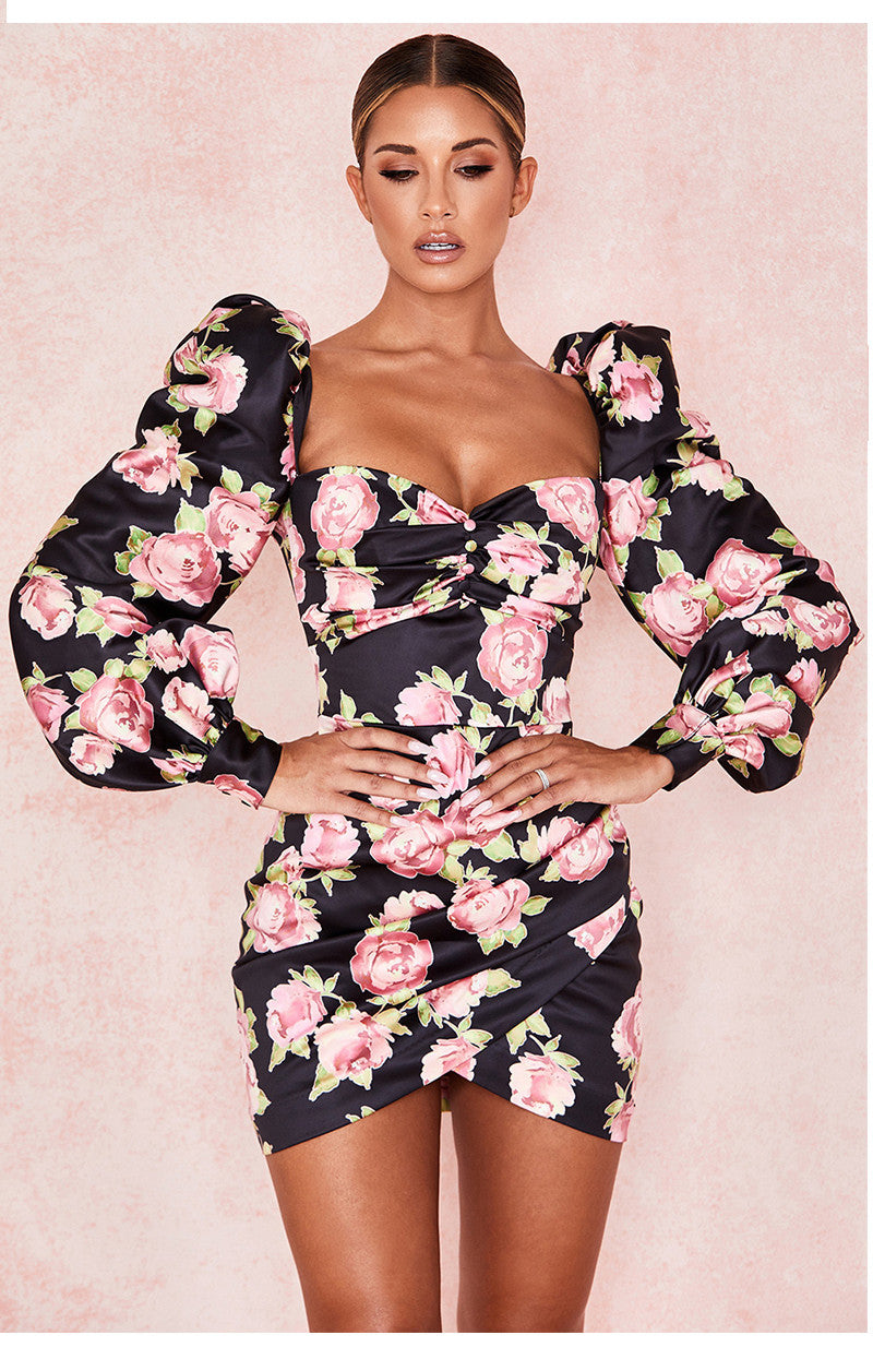 Abito floreale manica palloncino