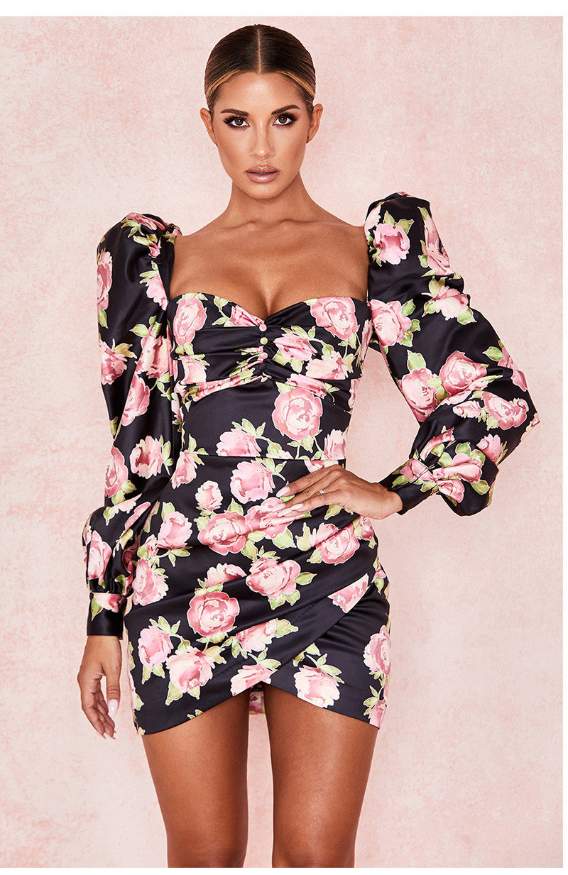 Abito floreale manica palloncino