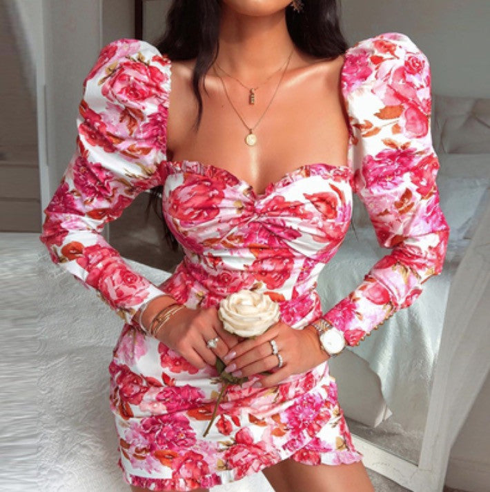 Abito floreale manica palloncino