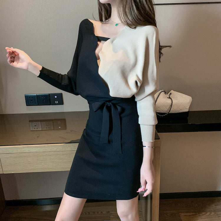 Dress in maglia bicolore