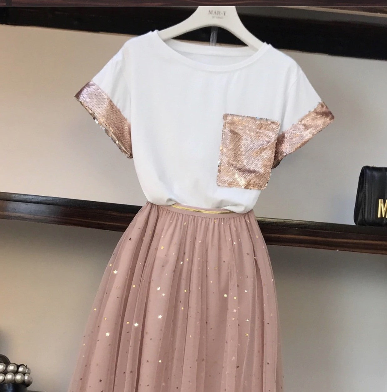 Completo pailettes rosa Wanda