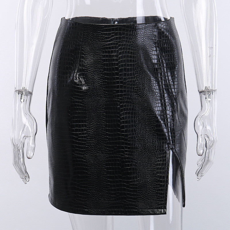 Minigonna effetto coccodrilllo ecopelle