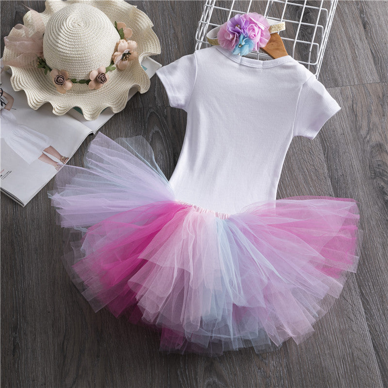 Completino bimba unicorn rainbow gonna tulle