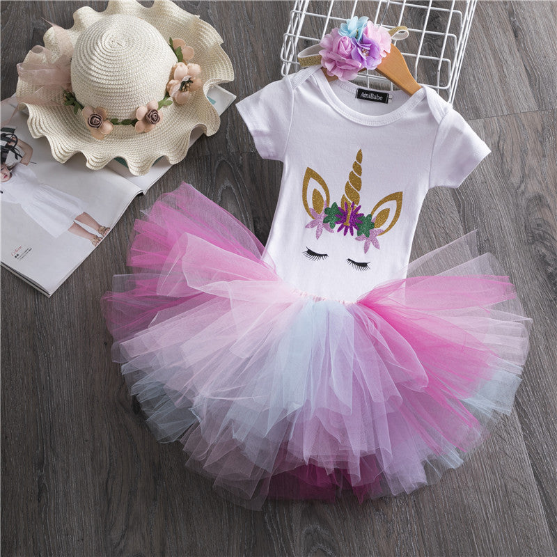 Completino bimba unicorn rainbow gonna tulle