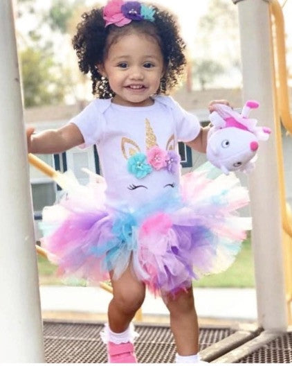 Completino bimba unicorn rainbow gonna tulle