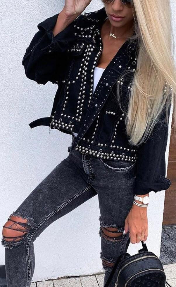 Giacca jeans borchiata Tilde