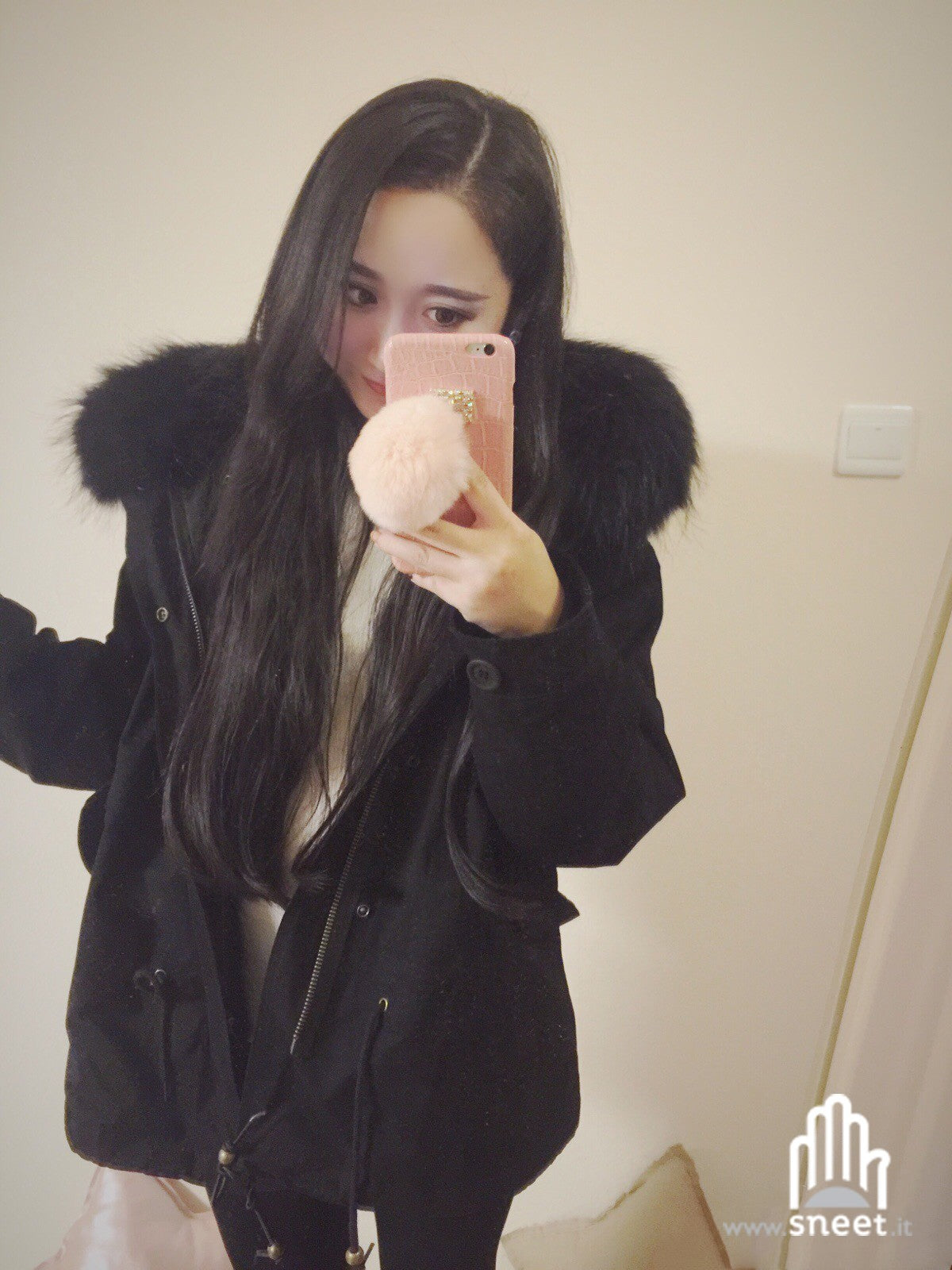 Parka corto nero interno nero