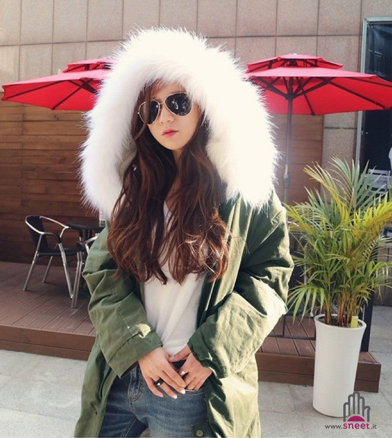 Parka lungo cappuccio bianco