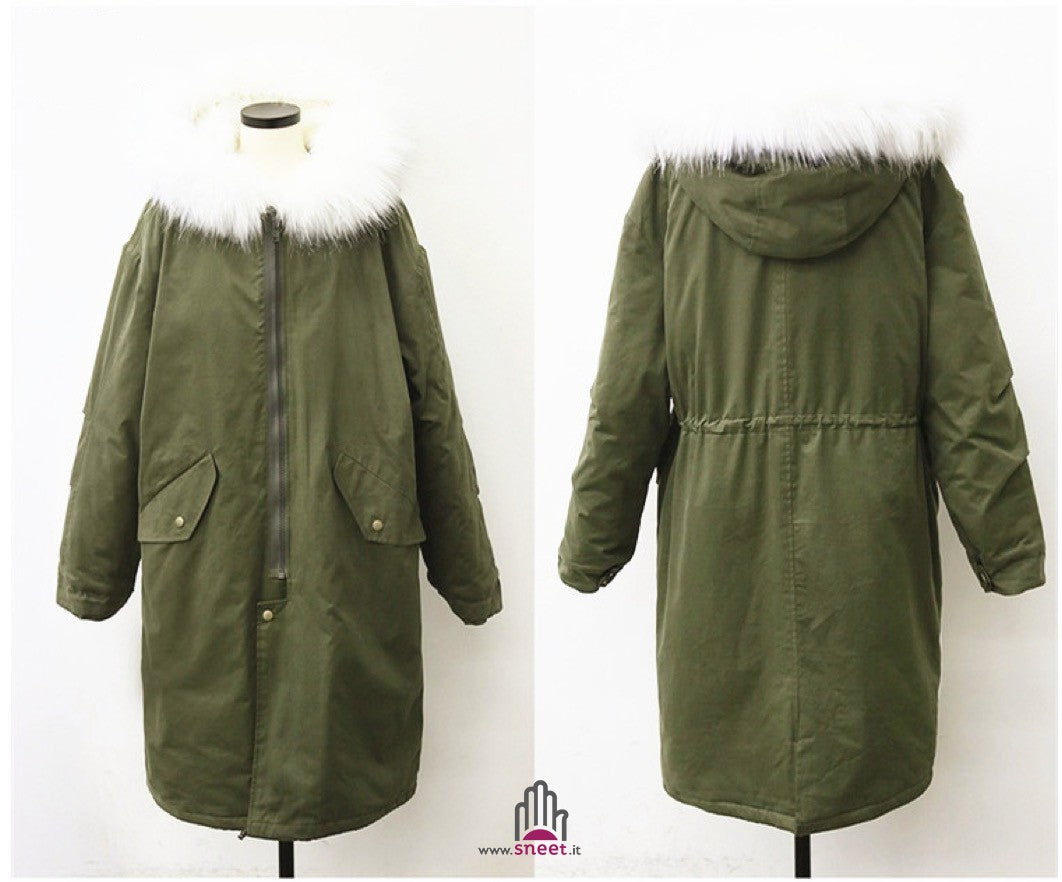Parka lungo cappuccio bianco