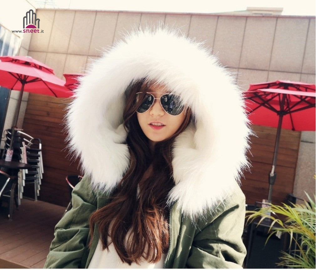 Parka lungo cappuccio bianco