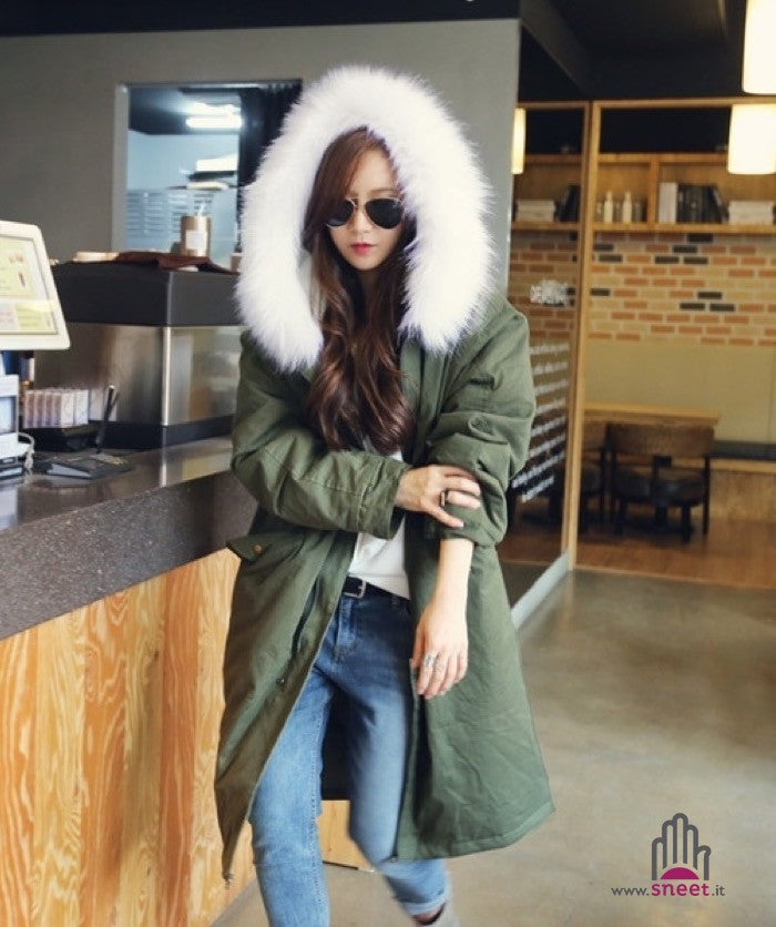 Parka lungo cappuccio bianco