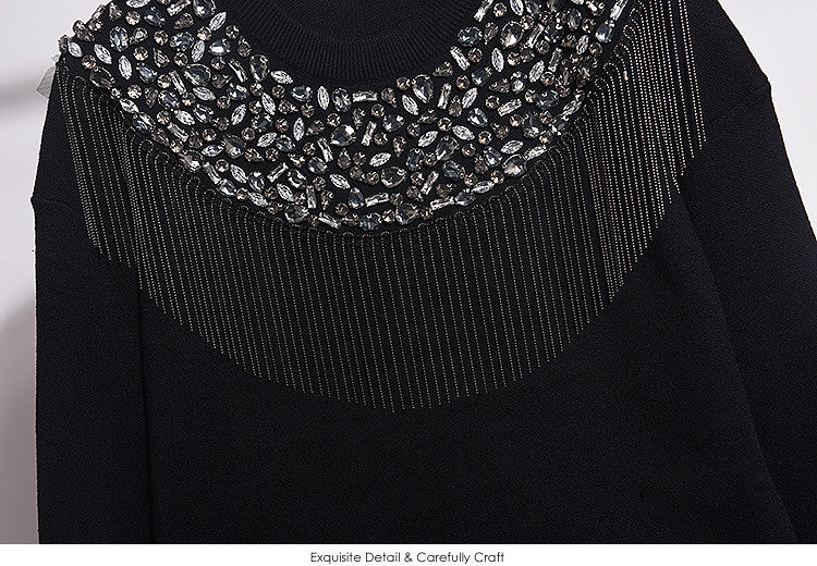 Tuta in maglia fringe & strass