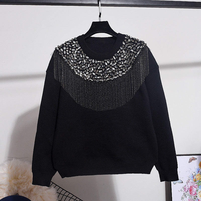 Tuta in maglia fringe & strass