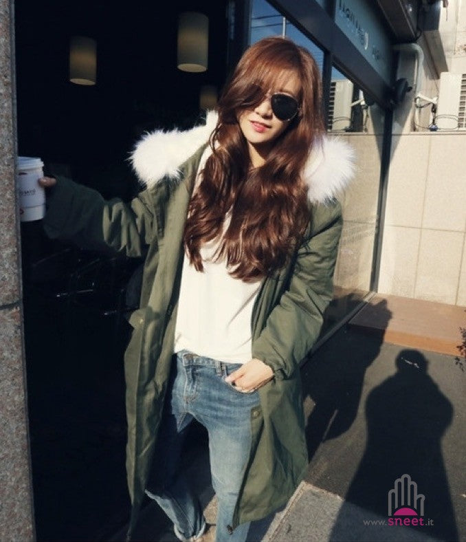 Parka lungo cappuccio bianco