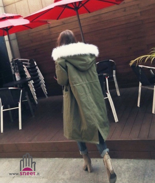 Parka lungo cappuccio bianco
