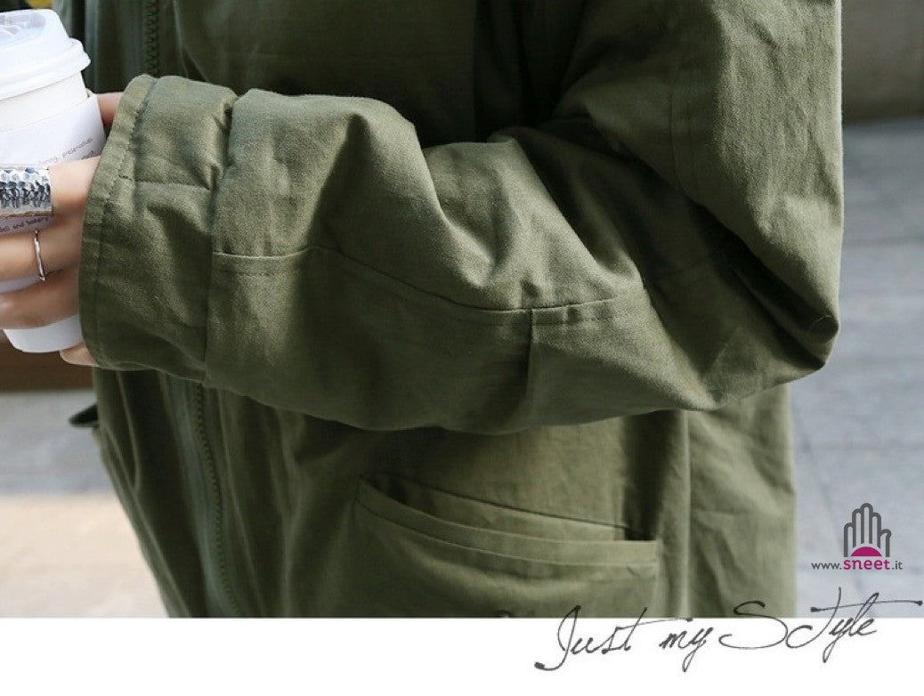 Parka lungo cappuccio bianco