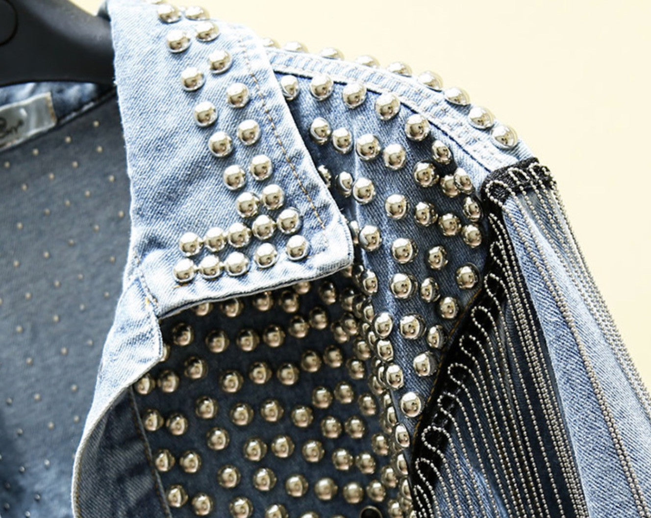 Giubbino black fringe studs