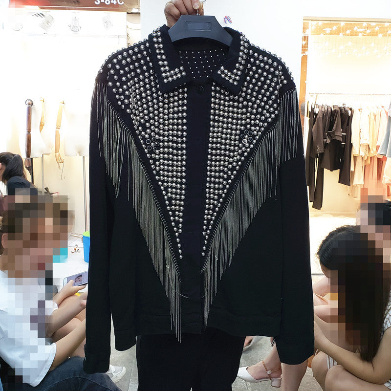 Giubbino black fringe studs