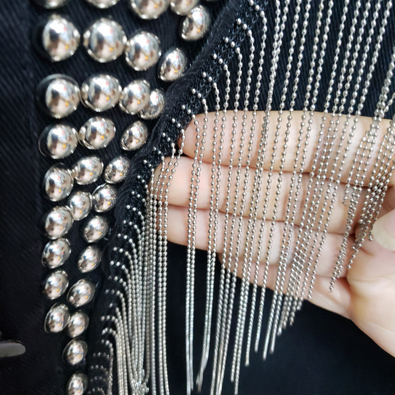 Giubbino black fringe studs