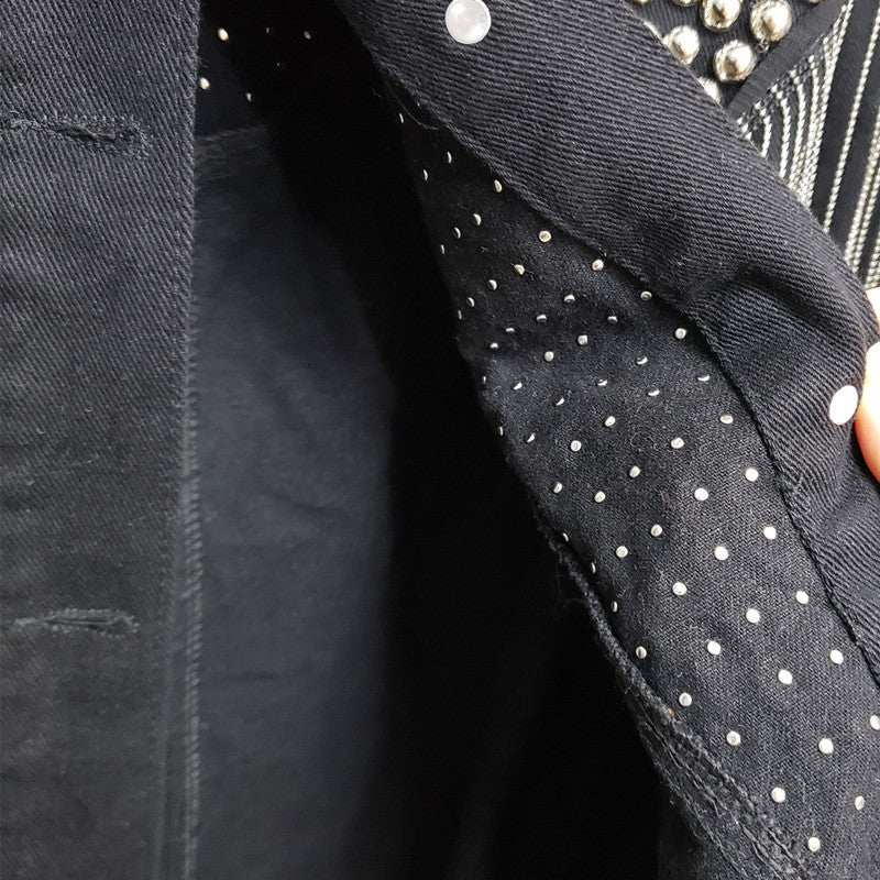 Giubbino black fringe studs