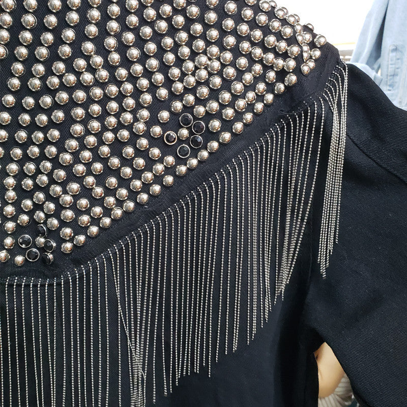 Giubbino black fringe studs