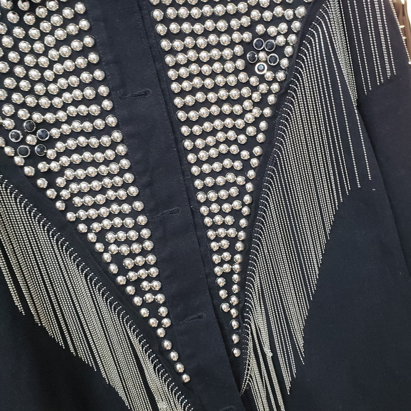 Giubbino black fringe studs