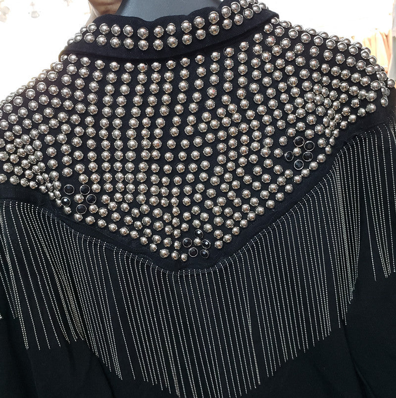 Giubbino black fringe studs