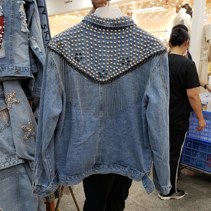 Giubbino black fringe studs