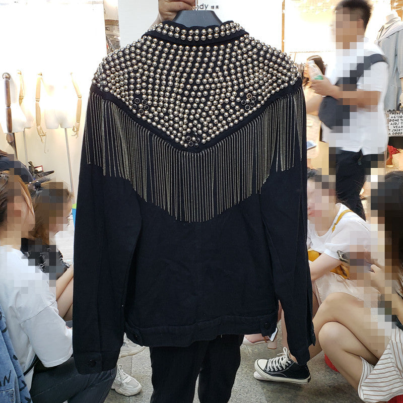 Giubbino black fringe studs