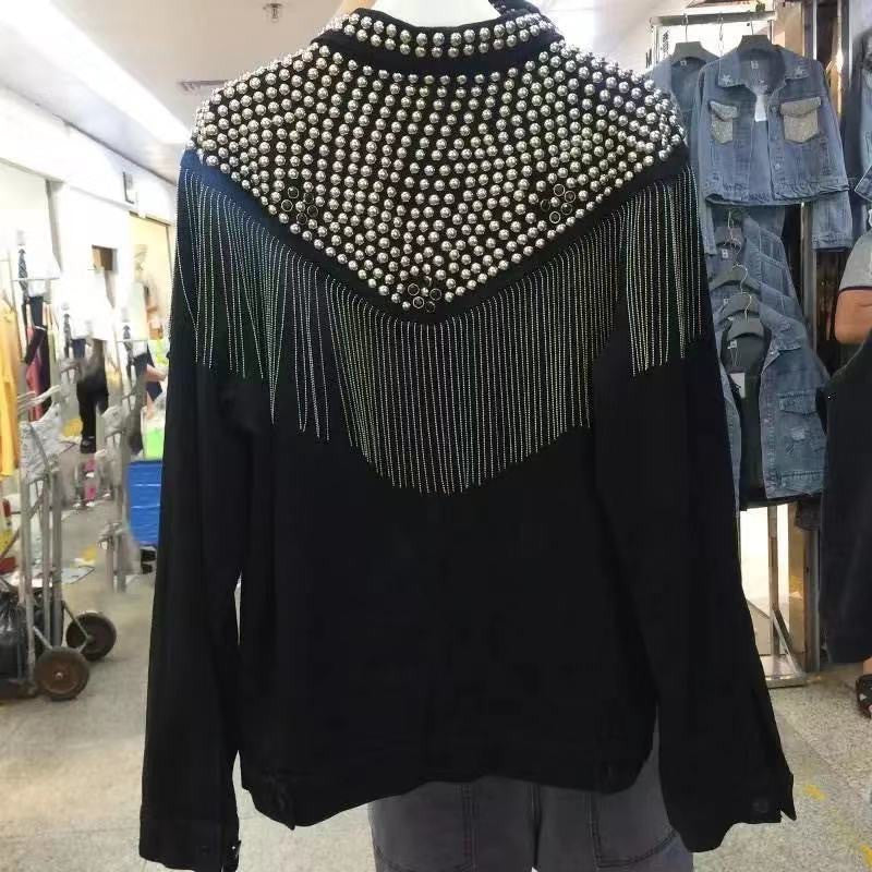 Giubbino black fringe studs