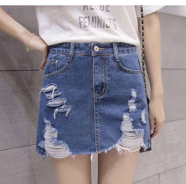 Minigonna denim strappi