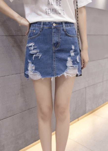 Minigonna denim strappi