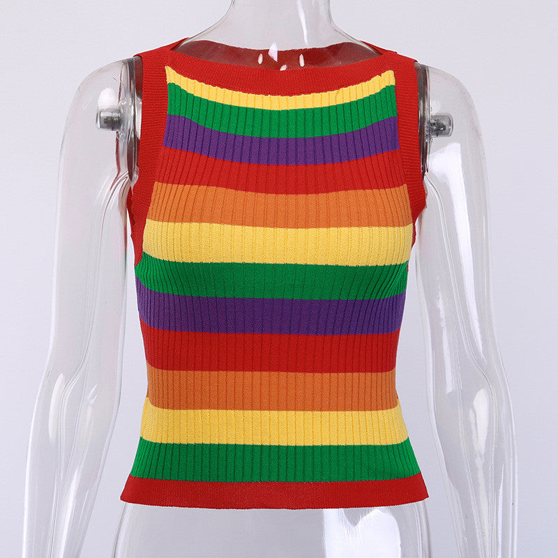 Top maglia arcobaleno