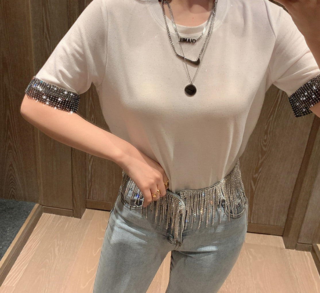 Jeans strassfringe belt