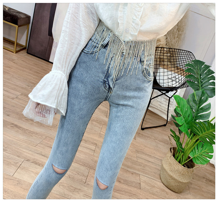 Jeans strassfringe belt