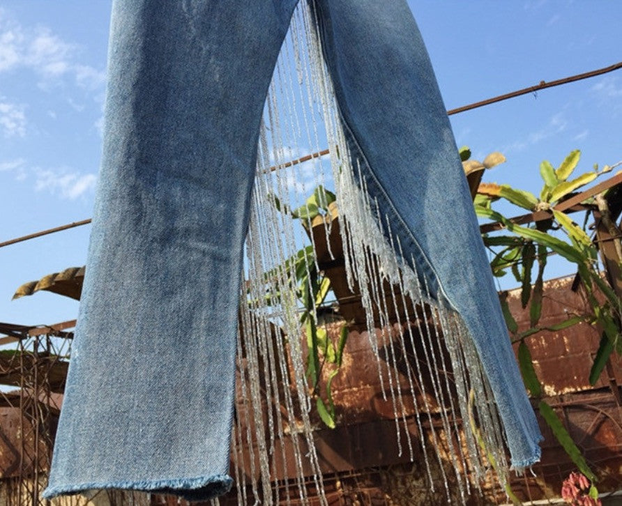 Jeans super frange lamè