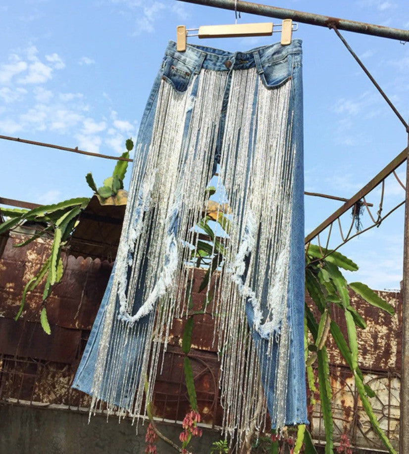 Jeans super frange lamè