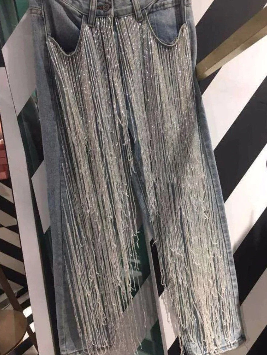 Jeans super frange lamè