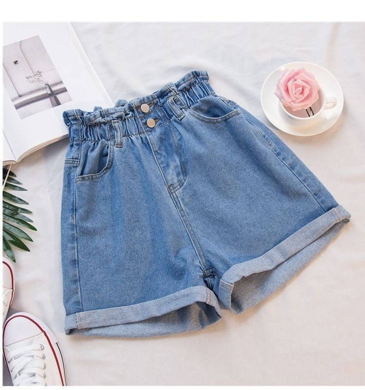 Shorts in denim caramella elastico