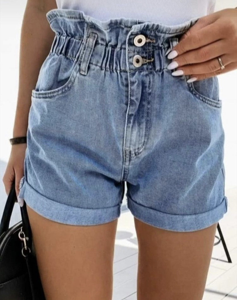 Shorts in denim caramella elastico