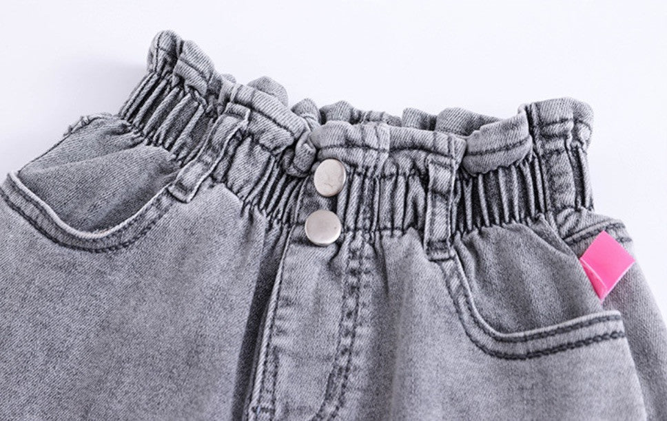 Shorts bambina in denim caramella elastico