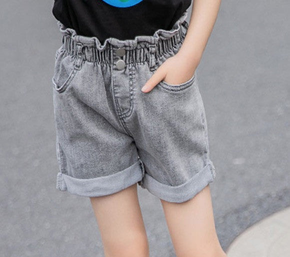 Shorts bambina in denim caramella elastico