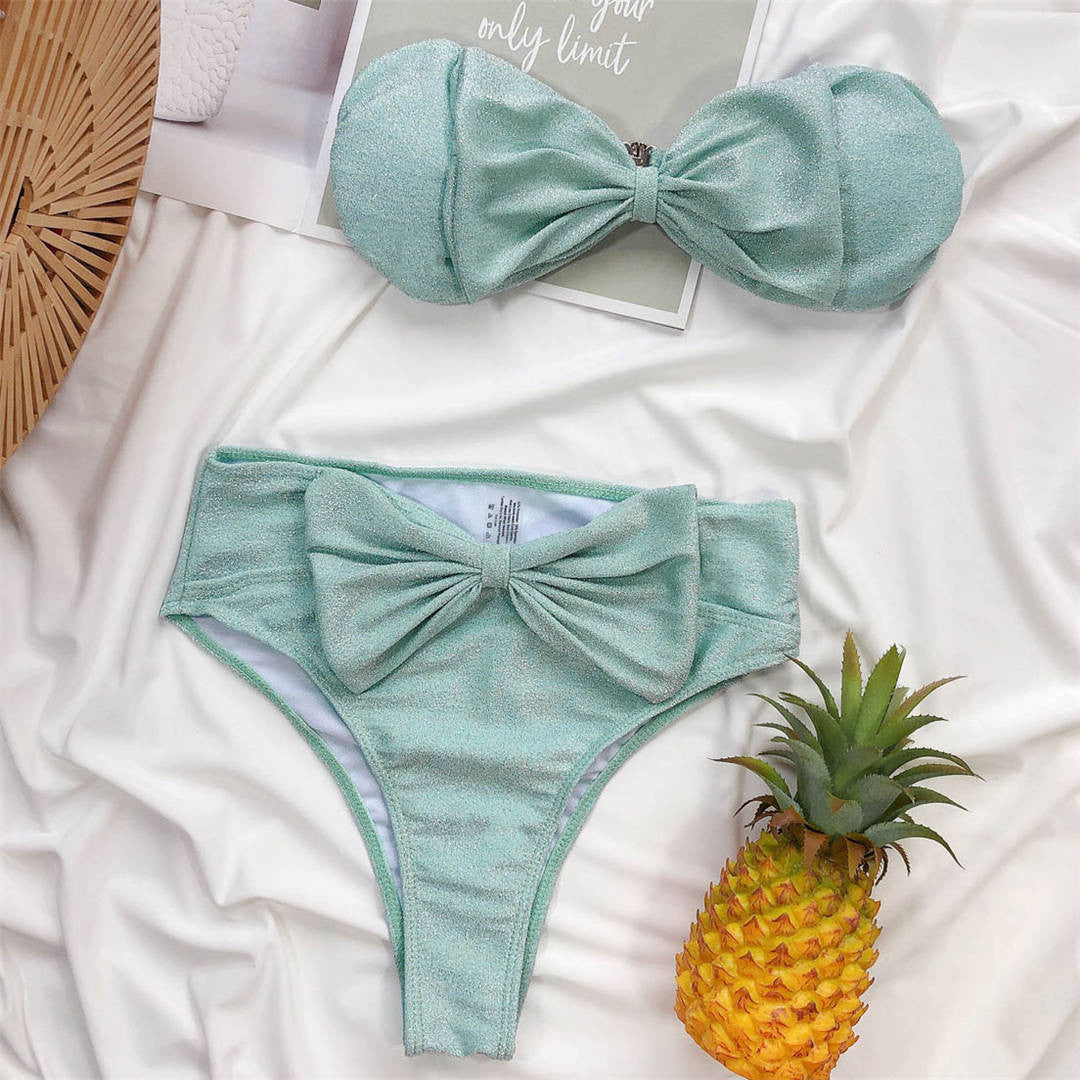 Bikini vita alta lurex bow