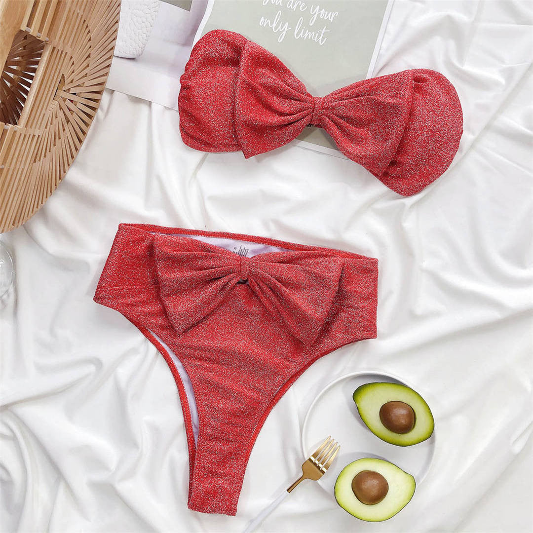 Bikini vita alta lurex bow